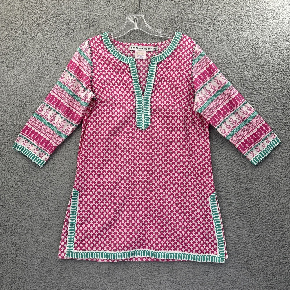 Gretchen Scott 3/4 Sleeve Tunic Top Beaded Boho Beach Preppy Women's Small
